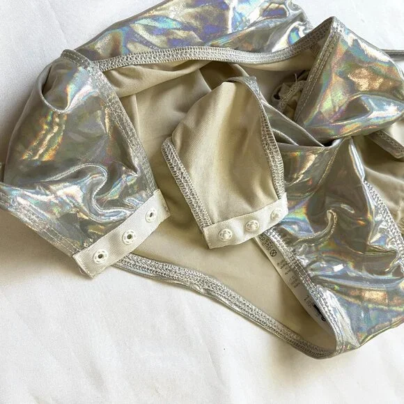 NWT Shein Hologram Tie Up swim bodysuit Rave Festival Burning Man - Picture 10 of 10